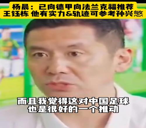 杨晨:已向德甲推荐王钰栋,轨迹可参考孙兴慜