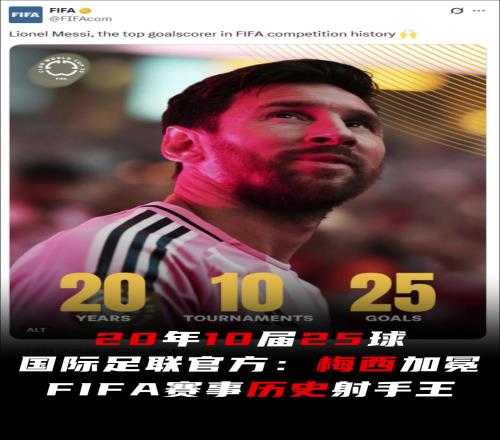 傳奇!國際足聯官方:梅西加冕FIFA賽事歷史射手王