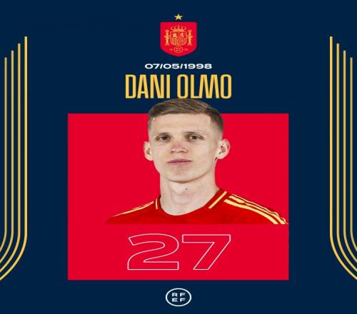 西班牙隊(duì)祝奧爾莫27歲生日快樂，為球隊(duì)出戰(zhàn)43場11球10助斬獲2冠