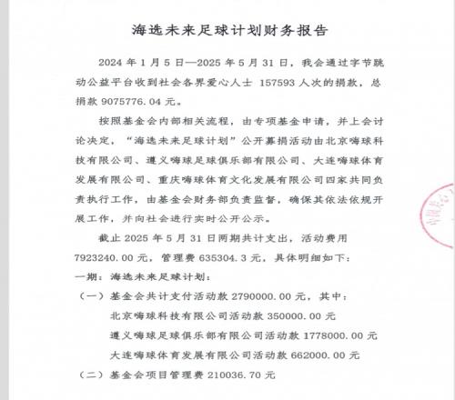 嗨球海選未來財務(wù)報告：捐款總額907.5萬，教練團(tuán)隊支出約345萬