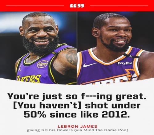 詹姆斯：杜蘭特你太TMD強了自2012年后你的命中率就沒低過50%