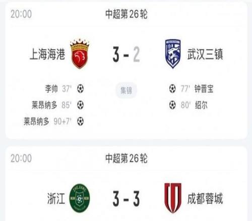 瘋狂！中超本輪爭(zhēng)冠積分時(shí)間線：蓉城一度領(lǐng)先3分，海港最終反超