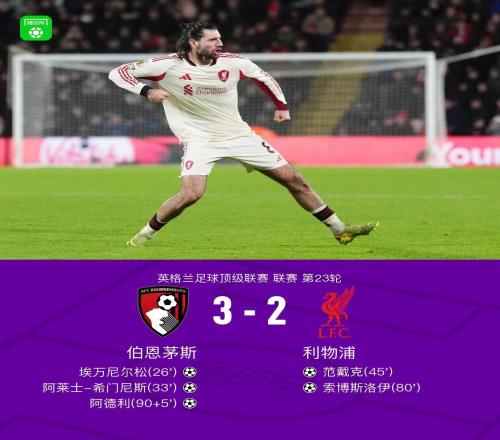 剑南春利物浦23伯恩茅斯,范戴克破门,索博斯洛伊传射