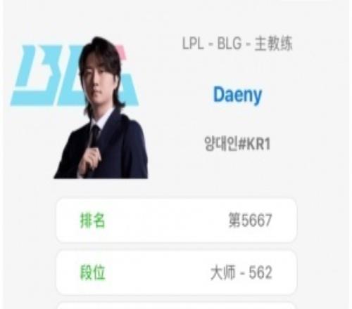 Rank没用BLG全队只有教练Daeny几乎坚持每天打Rank！