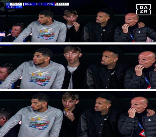 来这儿用饭来了赫伊森替补席观赛一直吃食并四处张望