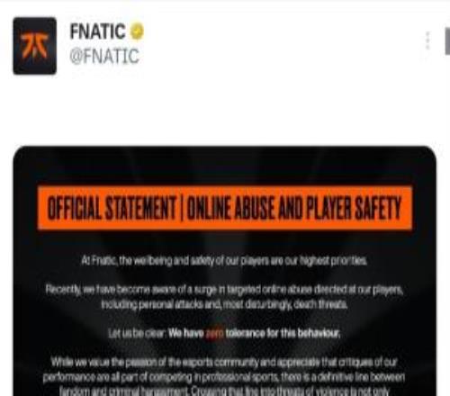 FNC俱樂部發布聲明保障選手安全：對網絡暴力與死亡威脅零容忍