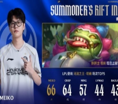 TESvsIG看點：Meiko塔姆66次使用第一Tian累計LPL賽事718場