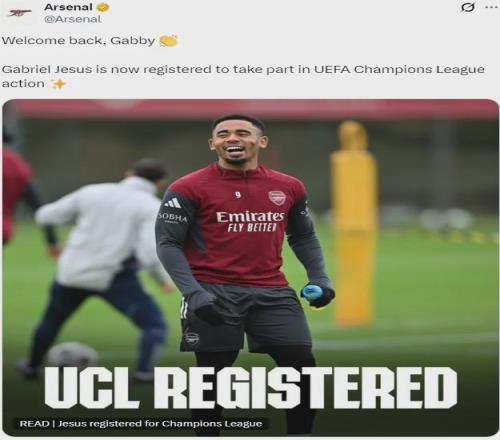 阿森纳确认道曼受伤,热苏斯加入欧冠A名单!枪手或轮换部分主力