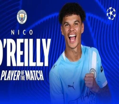 打入扳平进球,奥赖利当选皇马vs曼城全场最佳球员