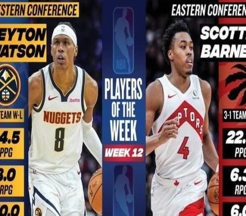 NBA周最佳：佩頓沃特森和斯科蒂巴恩斯當(dāng)選，前者生涯首獲獎