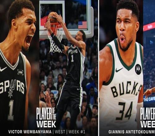 NBA公布常规赛首周东西部最佳:字母哥、文班亚马分别当选