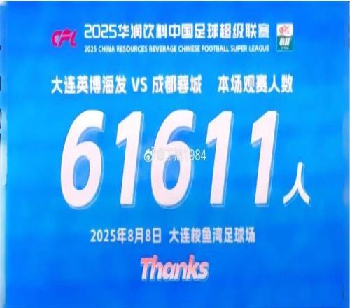 記者：今晚大連英博主場(chǎng)61611人，本賽季已有7次主場(chǎng)人數(shù)超6萬