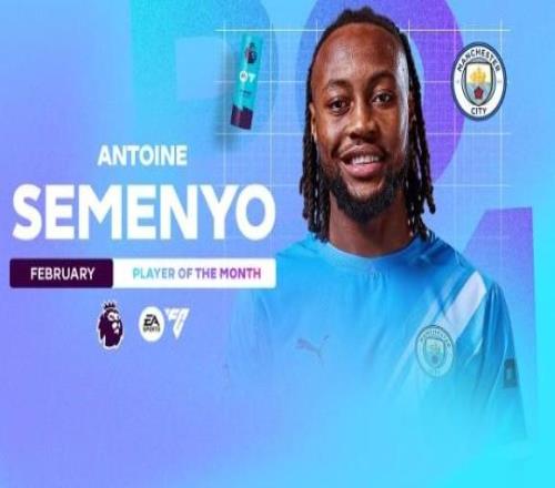 5场比赛3球1助,曼城冬窗新援塞门约当选英超2月最佳球员