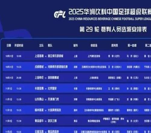 中超29轮裁判安排:买买提江执法申花三分稳了,青岛海牛运气不佳