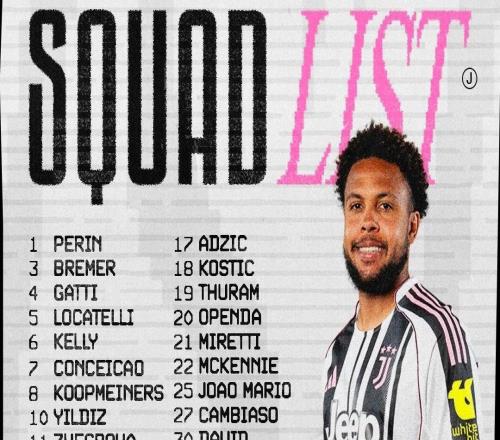 尤文战那不勒斯大名单:伊尔迪兹领衔,17岁门将胡利入选