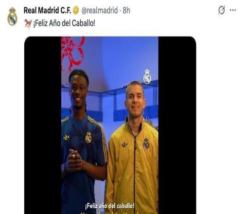 皇馬曬新年祝福視頻,卡馬文加特意用中文說“新春快樂”