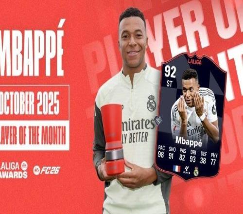 官方:姆巴佩当选西甲10月最佳球员3场全胜且均有进球