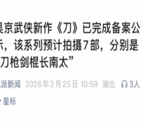 媒體人：吳京武俠新作《刀》已完成備案公示，該系列預計拍攝7部