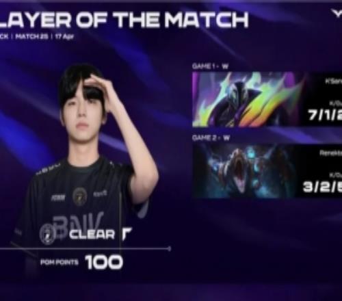 Clear整個係列賽發揮出色，斬獲BFX對陣KRX係列賽POM