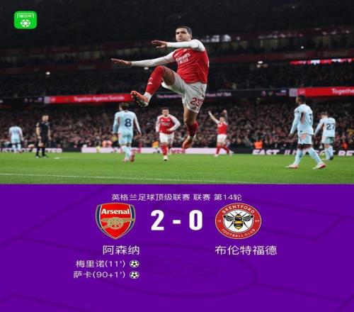 劍南春阿森納20布倫特福德，梅里諾傳射，薩卡替補建功