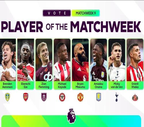 英超第9轮最佳球员候选:埃泽、姆伯莫、范德芬、扎卡在列