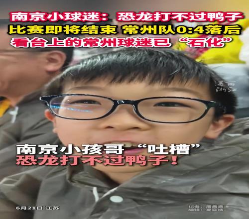 南京小孩哥观看常州VS南京，兴奋“吐槽”，恐龙打不过鸭子