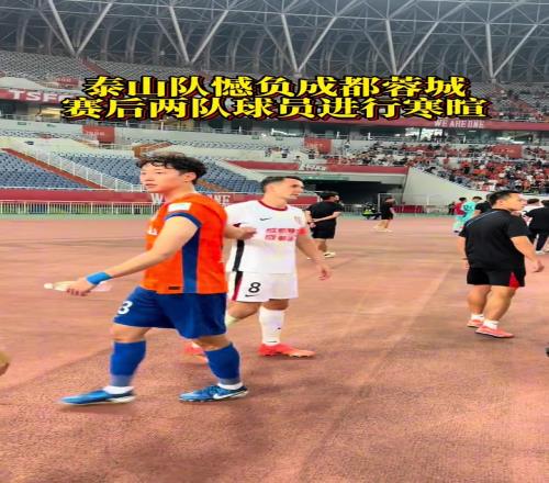 泰山队憾负成都蓉城，赛后两队球员进行寒暄