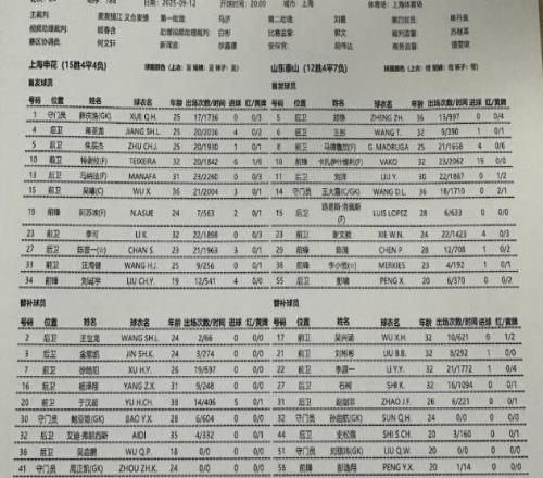 申花vs泰山首发！