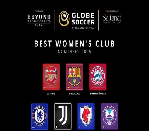 环足奖2025年最佳女足俱乐部候选：阿森纳女足、巴萨女足领衔