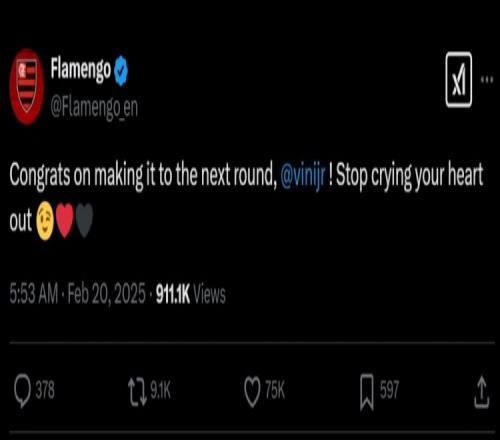 回旋镖弗拉门戈引用曼城横幅：恭喜维尼修斯晋级，收起眼泪