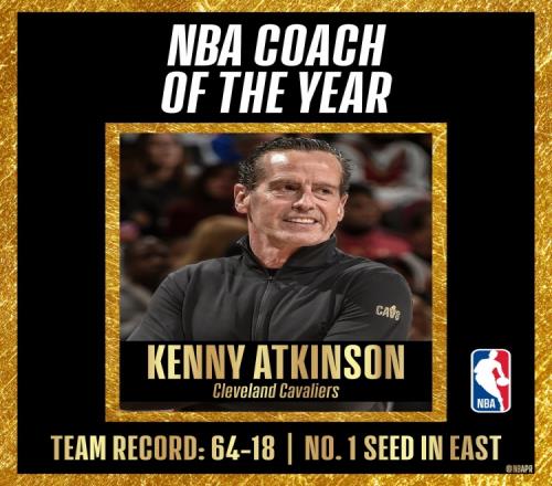 NBA官方：骑士主帅阿特金森荣获本赛季年度最佳教练！