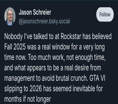 早就知道不早告诉大伙儿R星工作人员早在几个月前就知道《GTA6》不可能在年内发售