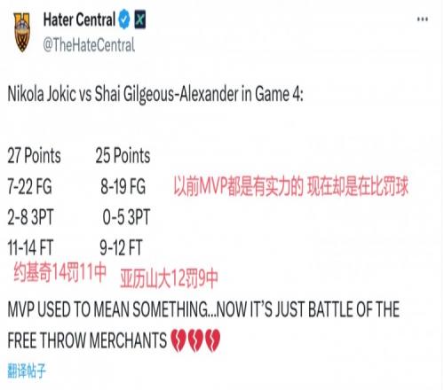 美网友：约基奇&SGA俩假摔演员骗犯规争MVP以前MVP都是有实力的