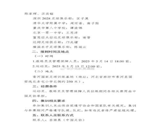 足协公布U16国足名单，内容显示谢晋留洋富恩拉夫拉达