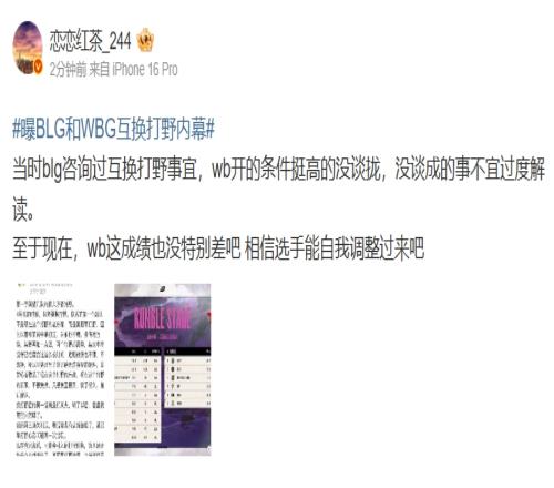 真有这事爆料人谈BLG和WBG互换打野内幕：微博开的条件挺高的没谈拢