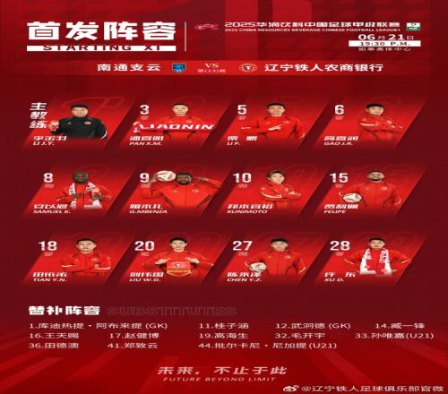 辽宁铁人今日首发名单！