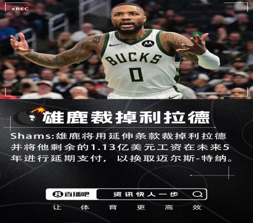 炸裂！！Shams：雄鹿用延伸条款裁掉利拉德以签下特纳