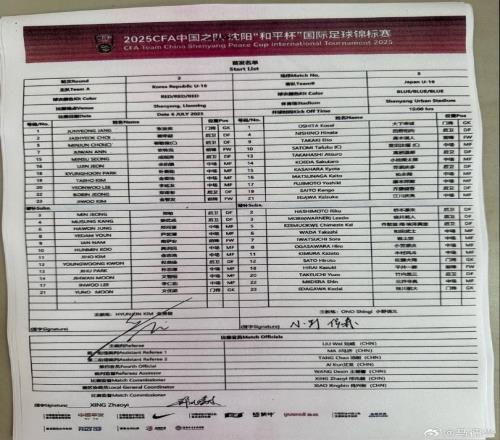 韩国U16vs日本U16首发：日本较对阵中国更换整套首发韩国大轮换