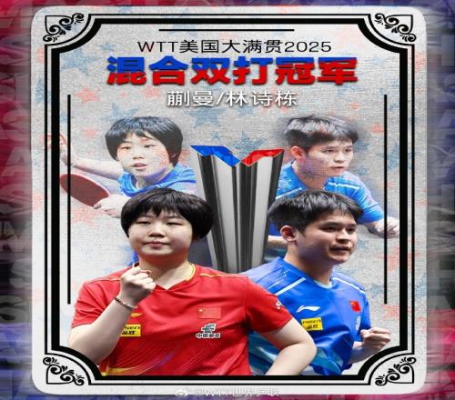林诗栋蒯曼30击败林仲勋申裕斌，问鼎WTT美国大满贯混双冠军