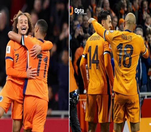 荷兰队史首次，四名来自英超的球员单场比赛分别进球