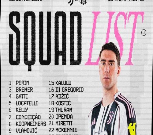 尤文主场战萨索洛名单：弗拉霍维奇复出，伊尔迪兹、戴维在列