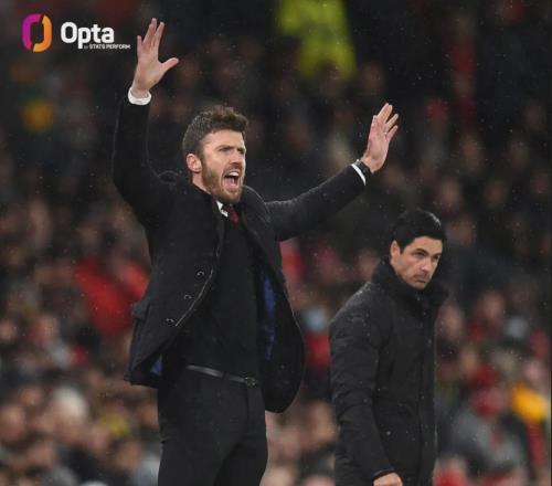 新苦主阿尔特塔两战卡里克曼联皆负！枪手联赛队内最佳射手5球