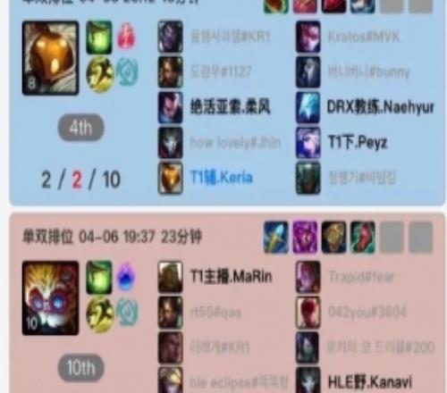 新东西Keria近期韩服排位掏出了辅助维鲁斯、大头、Ez等英雄