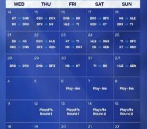 LCK杯赛程出炉：1月14日开打，焦点战16日HLEvsT1！