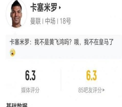 两黄变一红被罚下，卡塞米罗数据：1射1正进1球，1次关键传球