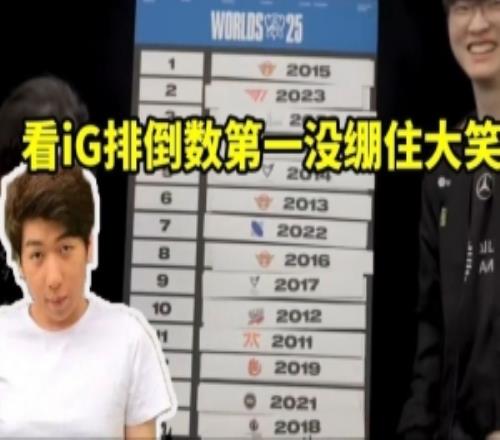 炫神看Faker给历届S赛冠军排名看iG排倒数第一没绷住哈哈大笑！