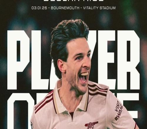 阿森纳官方：赖斯当选为与伯恩茅斯一役队内最佳球员