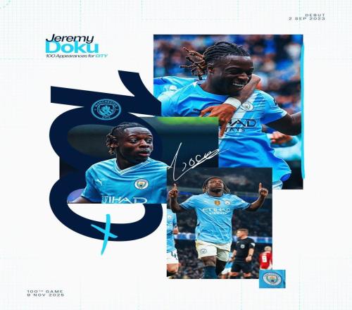 里程碑，多库迎来曼城生涯第100次出场