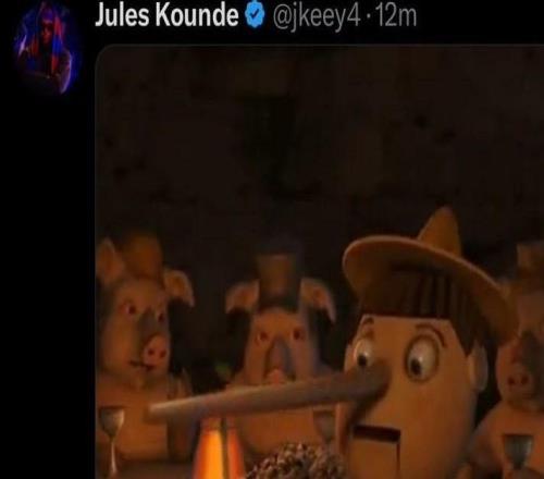 记者称孔德受伤将缺战西超杯，球员社媒发匹诺曹表情回应