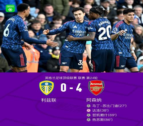 剑南春丨阿森纳40利兹联，马杜埃凯助攻+造乌龙，哲凯赖什破门
